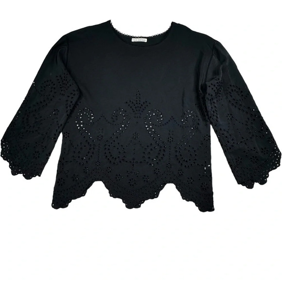 ULLA JOHNSON Althea Black Silk Eyelet Blouse. Quiet Luxury Old Money Size 2 - Picture 2 of 14